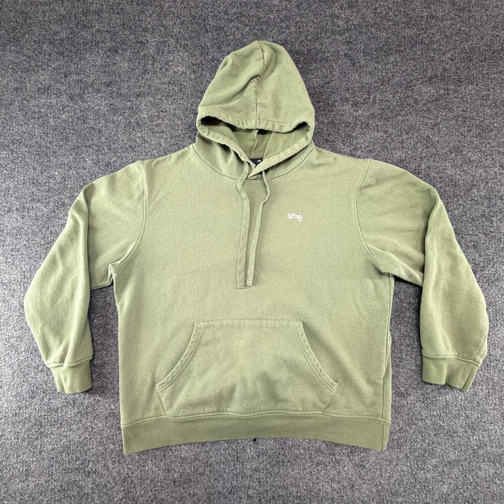 LRG Hoodie Mens Large Green Fleece Pullover Kangaroo Pocket Logo Sweatshirt